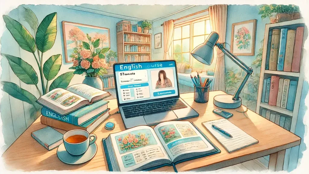 Inglés Básico 10 Imagen de una aula virtual con estudiantes aprendiendo inglés en línea.